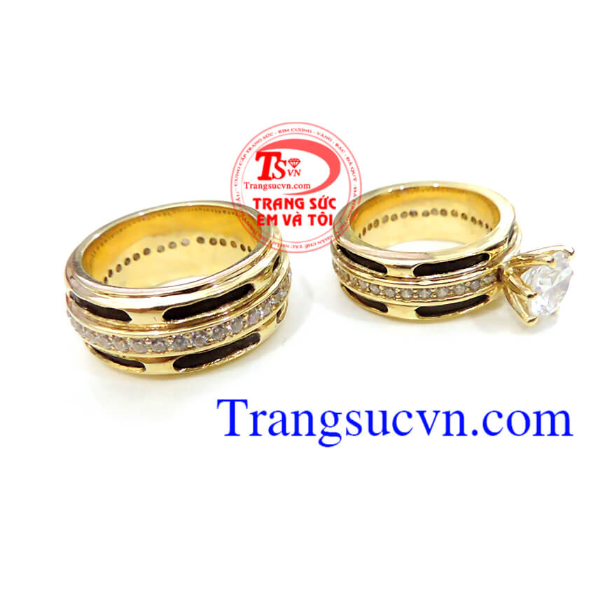 Cặp nhẫn cưới vàng tây thời trang