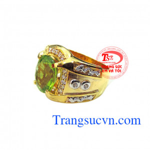 Nhẫn nam đẹp perodot Mệnh Mộc + Hỏa Nhẫn vàng nam vàng tây peridot xanh lá hợp mệnh,thiết kế 3D nhẫn nam phượng hoàng, nhẫn nam đẹp theo mệnh,bảo hành 1 năm