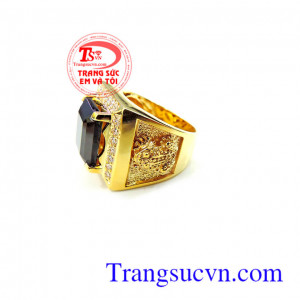 Nhẫn vàng cóc ngậm tiền đá Granet