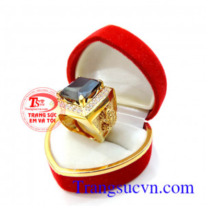 Nhẫn vàng cóc ngậm tiền đá Granet