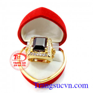 Nhẫn vàng cóc ngậm tiền đá Granet