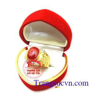Nhẫn nam đá màu đỏ vàng tây