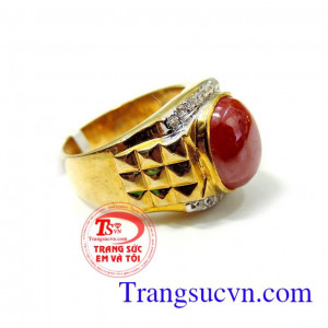 Nhẫn nam đá màu đỏ vàng tây