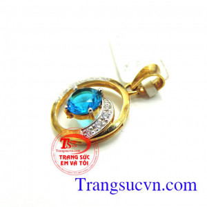 Bán Mặt dây chuyền đá xanh dành cho nữ chất liệu vàng 10k gắn đá xanh màu topaz dành cho nữ hợp trang phục,đẹp phong thủy may mắn