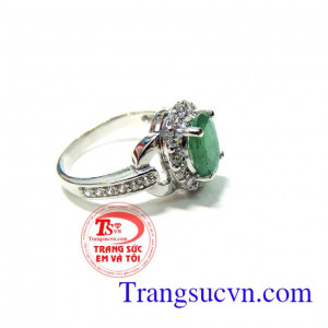 Nhẫn vàng trắng Emerald thiên nhiên kiểm định Naturald Emerald,vàng trắng 14k(58,5%Au)nhẫn nữ emerald đẳng cấp quý phái,tinh tế cho chiếc nhẫn nữ đá quý sau kim cương,Món quà cho vợ Ý nghĩa cho ngày kỷ niệm