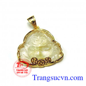 Bộ mặt phật thạch anh tóc dây da