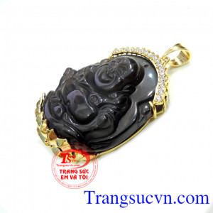 Bộ mặt phật đá đen bọc vàng