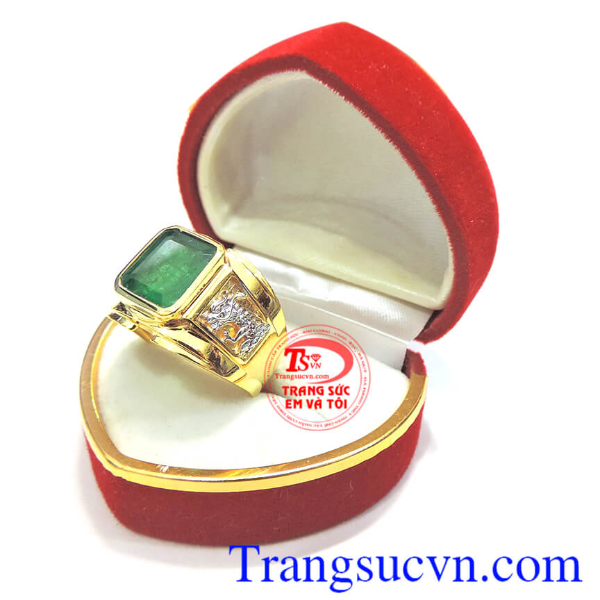 Nhẫn vàng nam đá quý Emerald thiên nhiên