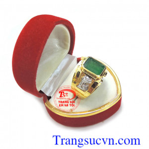 Nhẫn vàng nam đá quý Emerald thiên nhiên