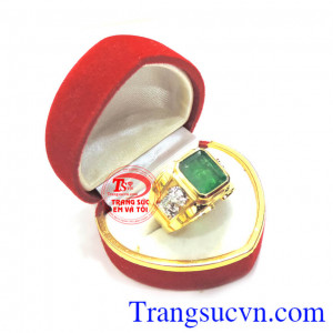 Nhẫn vàng nam đá quý Emerald thiên nhiên