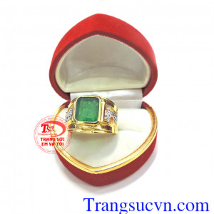Nhẫn vàng nam đá quý Emerald thiên nhiên