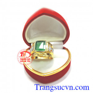 Nhẫn vàng nam đá quý Emerald thiên nhiên