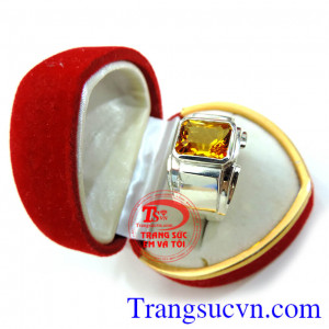 Nhẫn nam vàng trắng thạch anh vàng