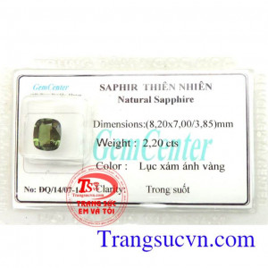 Saphir thiên nhiên lục xám ánh vàng