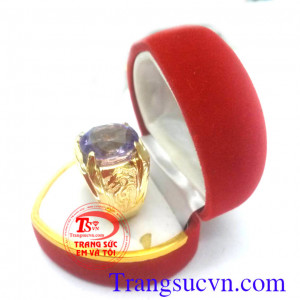 Nhẫn vàng nam thạch anh tím
