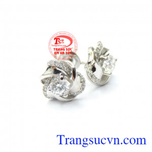 Hoa tai 18k Ý Quý phái vàng trắng đảm bảo chất lượng Italy,hoa tai vàng trắng 18k,hoa tai đẹp, hoa tai vàng tây kim cương nhân tạo, Bền đẹp, sáng.