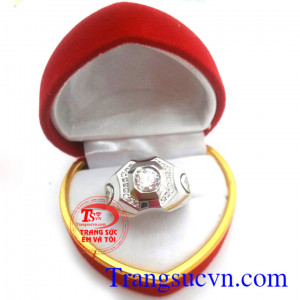 Nhẫn nam kim cương vàng trắng 18k