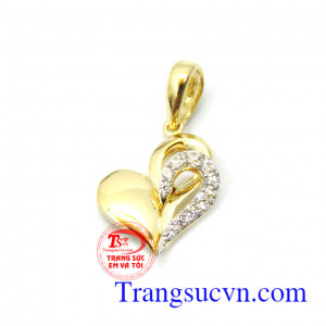 Trái tim tình yêu, mặt dây chuyền thiết kế 2 trái tim lồng vào nhau như thể hiện sự hòa hợp tình yêu bền chặt giữa hai người, Mặt dây chuyền 10k nhập khẩu Hàn Quốc cao cấp