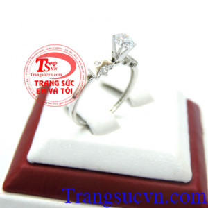 Nơ xinh lấp lánh, Nhẫn nữ vàng trắng 18k đẹp, thiết kế nữ tính, đính đá ,nhẫn nữ món quả nhỏ mà ý nghĩa lớn dành cho người phụ nữ quan trọng