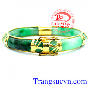 Vòng tay ngọc phong thủy, vòng ngọc cẩm thạch thiên nhiên bọc vàng 10k sang trọng. 
