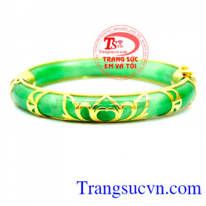 Vòng ngọc bình an, vòng ngọc cẩm thạch bọc vàng 10k đẹp. 