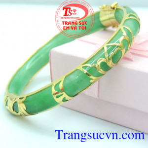 Vòng ngọc bình an, vòng ngọc cẩm thạch bọc vàng 10k đẹp. 