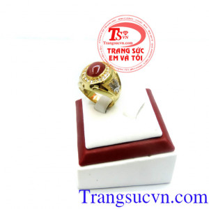 Nhẫn nam đá đỏ mệnh Hỏa, nhẫn nam giá rẻ, nhẫn nam vàng 10k, thích hợp với người mệnh Hỏa, Thổ, mang lại may mắn, tài lộc, bình an cho gia chủ.