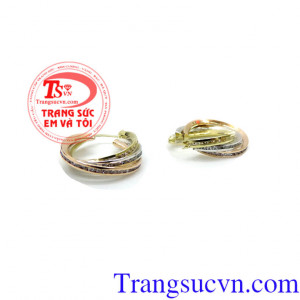 Hoa tai 3 màu quý phái, hoa tai vàng tây 10k, chế tác tinh xảo, mang lại cho người đeo vẻ đẹp sang trọng, quý phái và may mắn.