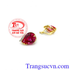 Bông tai giọt nước mệnh Hỏa, hoa tai nữ vàng tây 10k đính đá quý mệnh Hỏa đẹp thanh lịch, hoa tai món quà trang sức không thể thiếu cho phái nữ.