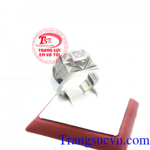 Nhẫn nam vàng trắng tinh xảo, nhẫn nam vàng 10k đẹp, nhẫn nam vàng trắng sáng, bền màu, sang trọng