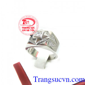 Nhẫn nam vàng trắng tinh xảo, nhẫn nam vàng 10k đẹp, nhẫn nam vàng trắng sáng, bền màu, sang trọng