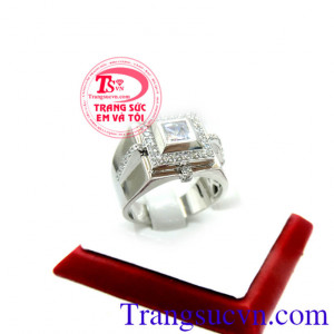 Nhẫn nam vàng trắng kiểu vuông