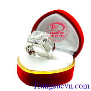 Nhẫn nam vàng trắng kiểu vuông