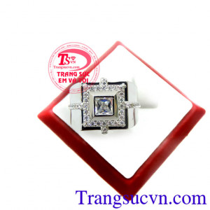 Nhẫn nam vàng trắng kiểu vuông
