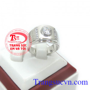 Nhẫn nam vàng trắng tinh tế, Nhẫn nam đẹp, nhẫn nam vàng trắng 18k thiết kế theo công nghệ Italy sáng bóng, bền màu