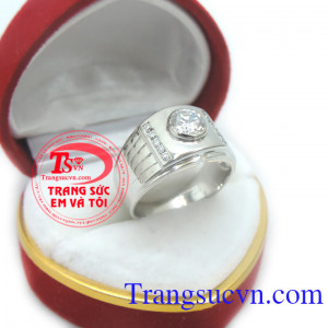 Nhẫn nam vàng trắng tinh tế, Nhẫn nam đẹp, nhẫn nam vàng trắng 18k thiết kế theo công nghệ Italy sáng bóng, bền màu