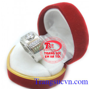 Nhẫn nam vàng trắng tinh tế, Nhẫn nam đẹp, nhẫn nam vàng trắng 18k thiết kế theo công nghệ Italy sáng bóng, bền màu