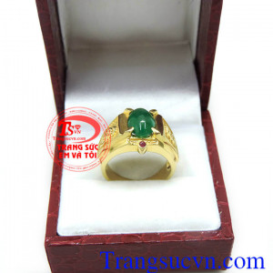 Nhẫn nam phong cách, bán nhẫn nam vàng tây 14k gắn đá emerald thiên nhiên,có giấy kiển định tuổi vàng và giấy kiểm định đá quý kèm theo bảo hành 1 năm.