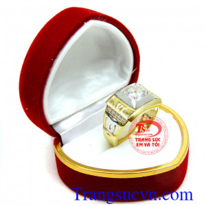 Nhẫn nam vàng tây hạt trắng