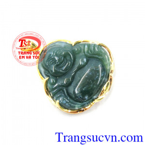 Mặt dây phật di lặc bọc vàng Jadeite đeo phong thủy, mang lại may mắn tiền tài
