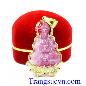 Mặt dây đá ruby bọc vàng phật quan âm