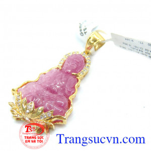 Mặt dây đá ruby bọc vàng phật quan âm
