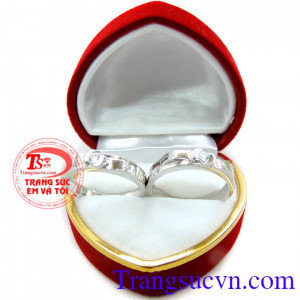 Nhẫn cưới vàng trắng 18k bền đẹp vàng trắng sáng cùng thời gian