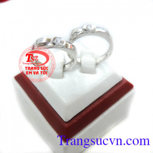 Nhẫn cưới vàng trắng nhập khẩu Italy nguyên đôi nhẫn cưới vàng