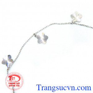Lắc chân vàng tây 14k, vàng trắng. Thiết kế hình bông hoa đơn giản. Dễ phối đồ khi diện.