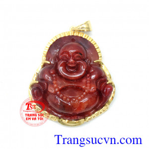 Mặt dây chuyền nam ngọc đỏ bọc vàng Phật Di Lặc đẹp , đeo hợp mệnh, đem lại sự bình an, tăng thêm sức mạnh cho người sử dụng.