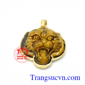 Mặt dây mắt hổ bọc vàng 14k thiên nhiên.