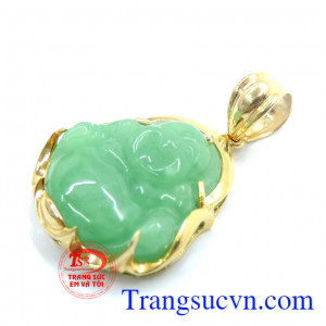 Mặt đá jadeite có thể chống nhược thị và giúp điều trị cận thị và nhiều công dụng khác từ ngọc cẩm thạch. Mặt dây nam phật di lặc ngọc bọc vàng