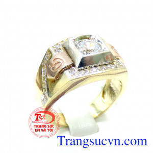 Nhẫn nam vàng tây gắn kim cương