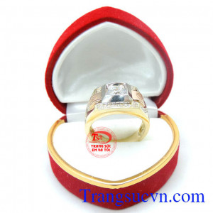 Nhẫn nam vàng tây gắn kim cương